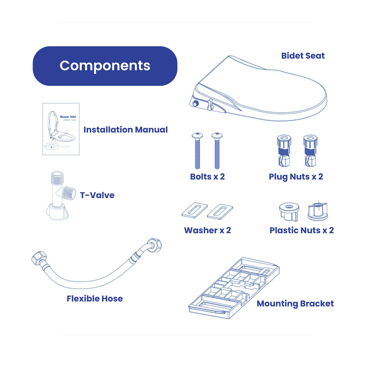 D Shape Bidet Toilet Seat | Dual Nozzle
